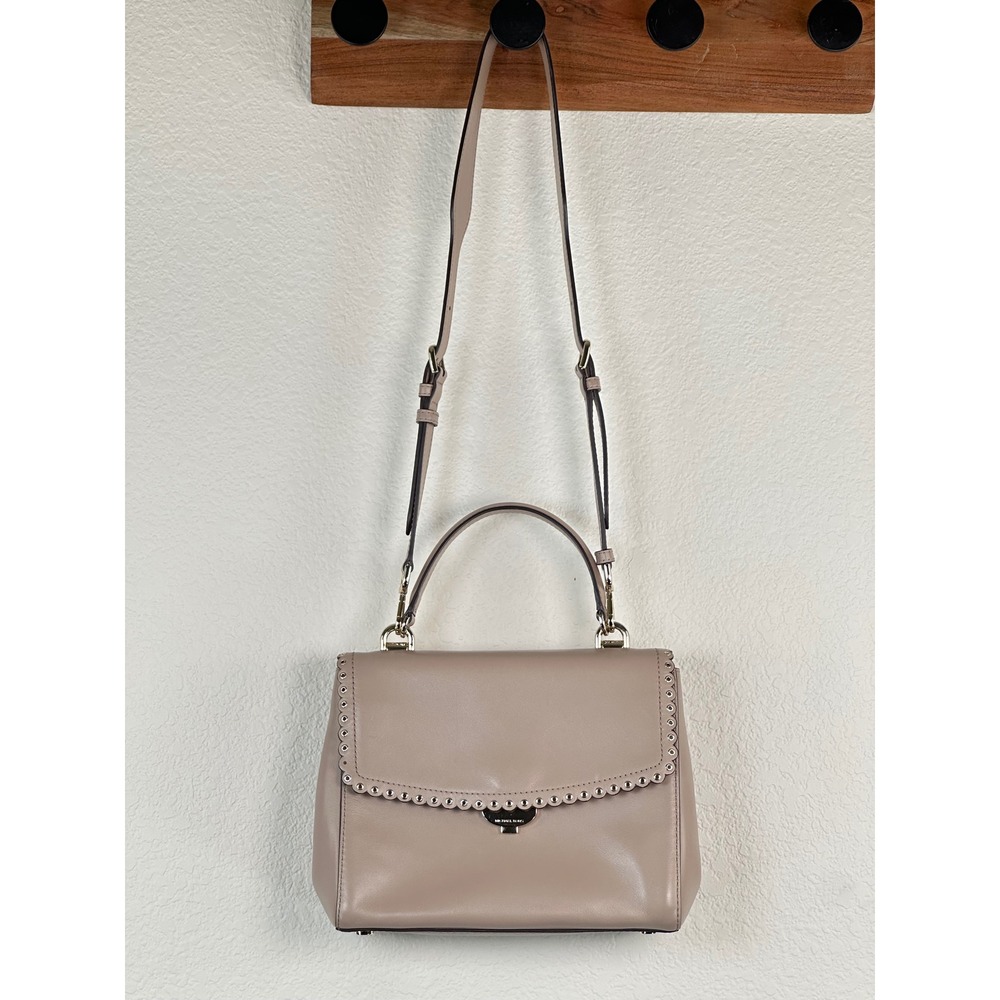 Michael Kors Ava Medium Satchel Truffle Leather Scalloped Grommet Top Handle Bag
